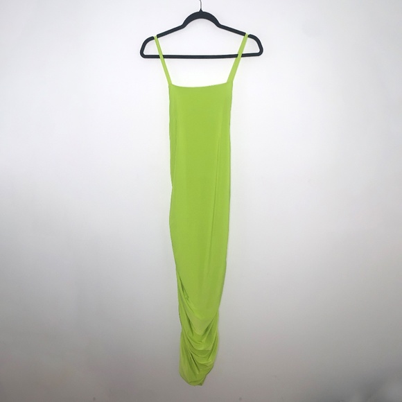 Neon Yellow, Midi, Bodycon Ruched Dress - Picture 5 of 8